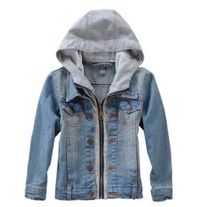 Boys or Girls Denim Jacket Hooded Zipper Coat